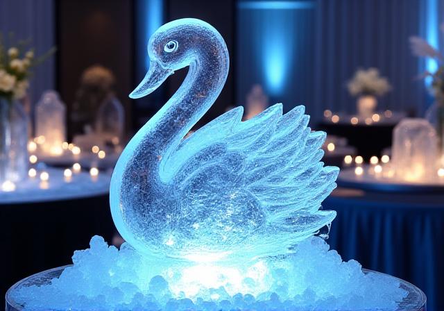 Beeindruckende Schwan-Eisskulptur auf einer Gala-Veranstaltung